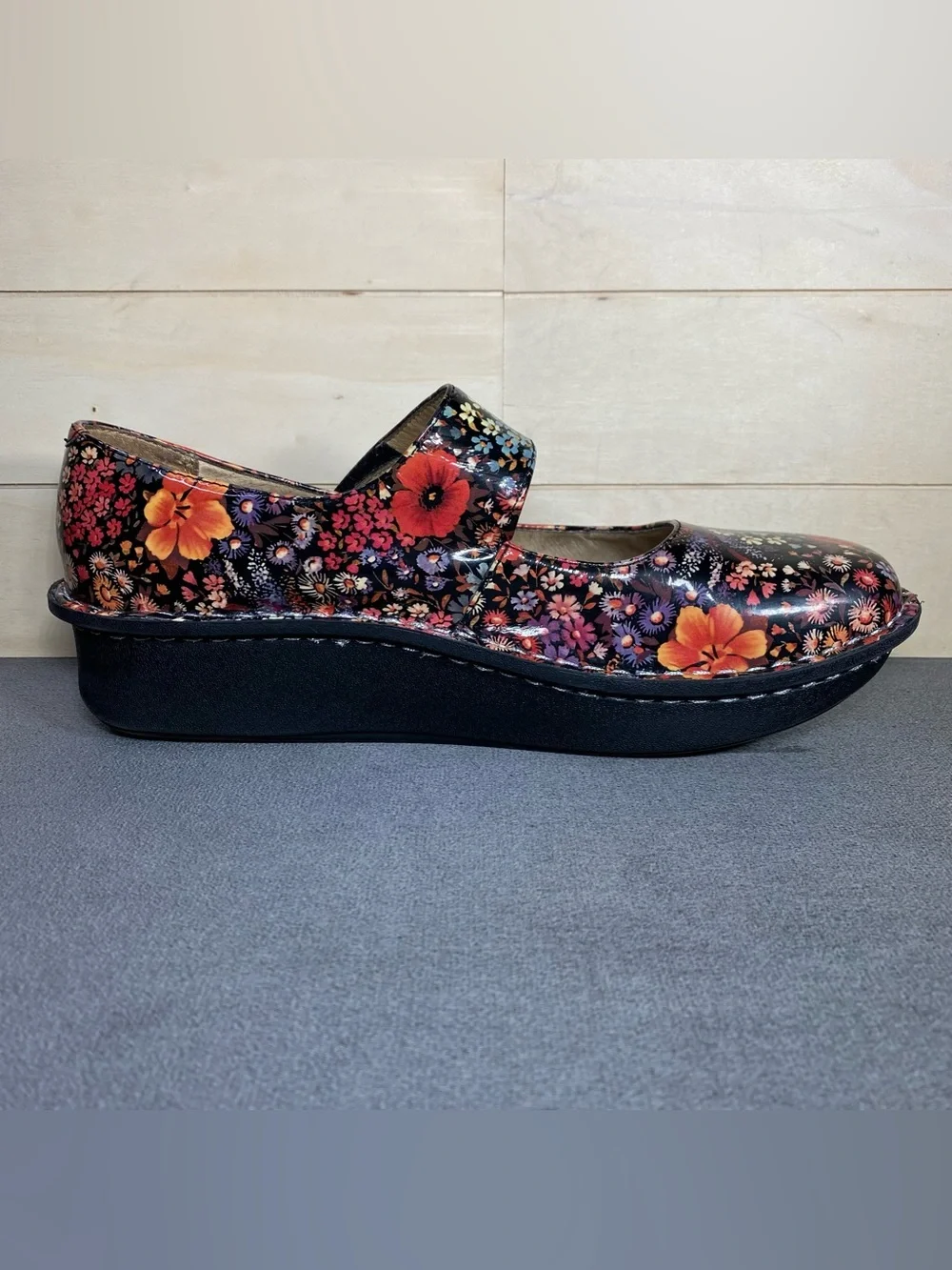 Alegria Paloma Mary Jane Floral Black Women's Size 10 Shoes EU40 Patent Leather - Picture 3 of 11